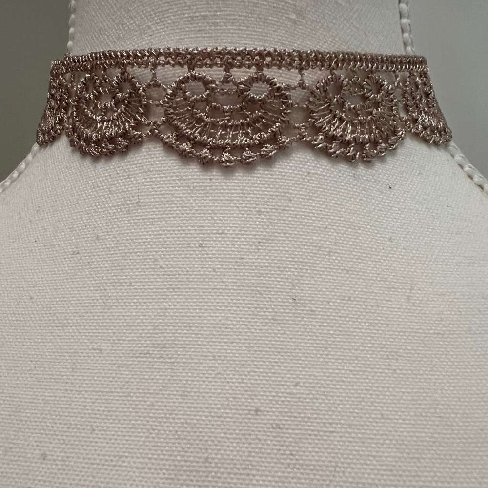Taupe Crochet Lace Choker – Adjustable Fit | Handmade Elegance